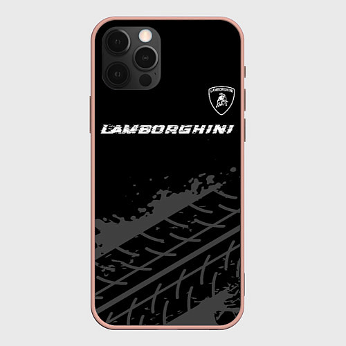 Чехол iPhone 12 Pro Max Lamborghini speed на темном фоне со следами шин: с / 3D-Светло-розовый – фото 1