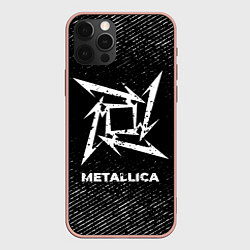 Чехол для iPhone 12 Pro Max Metallica с потертостями на темном фоне, цвет: 3D-светло-розовый