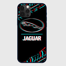 Чехол iPhone 12 Pro Max Значок Jaguar в стиле glitch на темном фоне