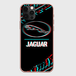 Чехол iPhone 12 Pro Max Значок Jaguar в стиле glitch на темном фоне