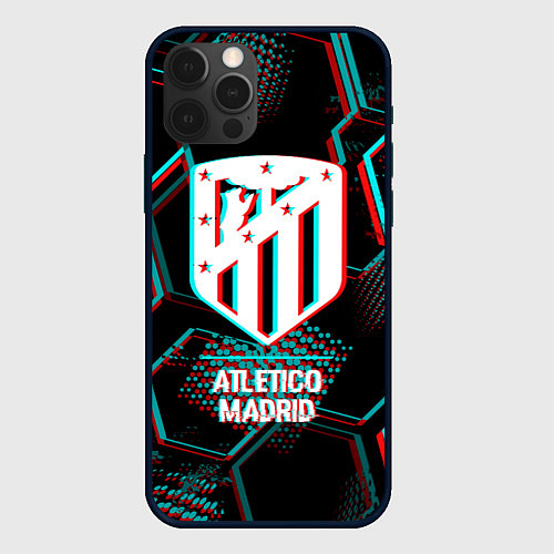 Чехол iPhone 12 Pro Max Atletico Madrid FC в стиле glitch на темном фоне / 3D-Черный – фото 1