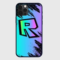 Чехол для iPhone 12 Pro Max Roblox neon logo, цвет: 3D-черный