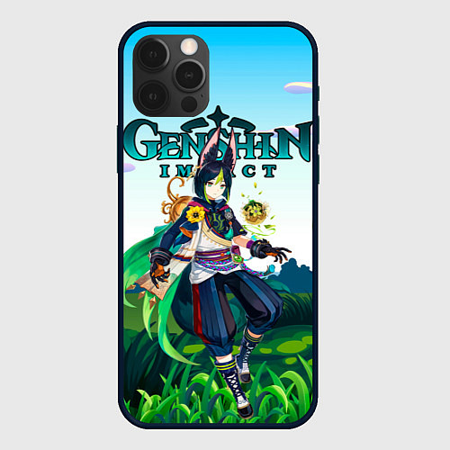 Чехол iPhone 12 Pro Max Тигнари Геншин импакт / 3D-Черный – фото 1