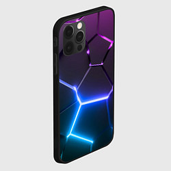 Чехол для iPhone 12 Pro Max Фиолетовый градиент - неоновые геометрические плит, цвет: 3D-черный — фото 2
