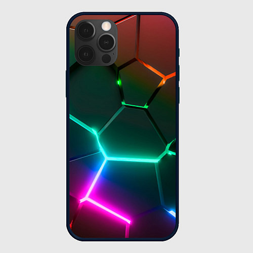 Чехол iPhone 12 Pro Max Радужный градиент неоновые геометрические плиты / 3D-Черный – фото 1