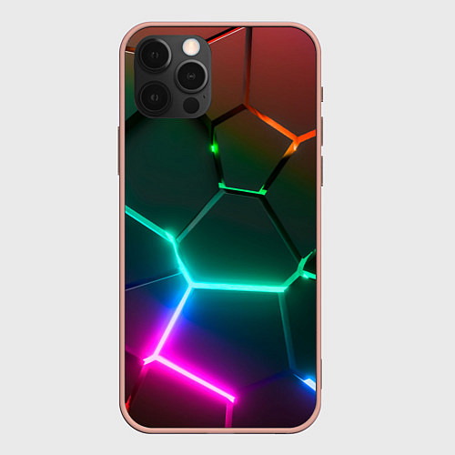 Чехол iPhone 12 Pro Max Радужный градиент неоновые геометрические плиты / 3D-Светло-розовый – фото 1