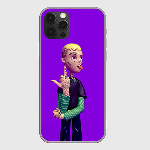 Чехол iPhone 12 Pro Max Lil Peep На Фиолетовом Фоне / 3D-Серый – фото 1