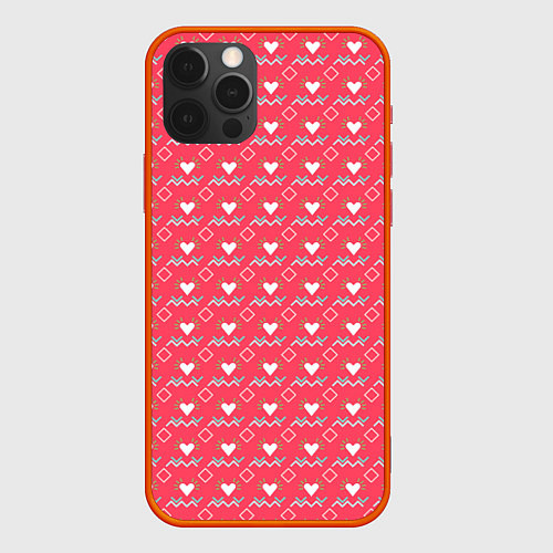 Чехол iPhone 12 Pro Max Сердечки и линии - абстракция / 3D-Красный – фото 1