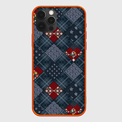 Чехол iPhone 12 Pro Max Red and blue denim patchwork