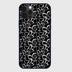 Чехол iPhone 12 Pro Max Черно-белый цветочный узор