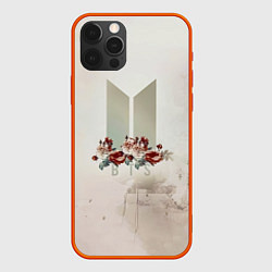 Чехол iPhone 12 Pro Max BTS Logo And Flowers