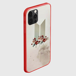 Чехол для iPhone 12 Pro Max BTS Logo And Flowers, цвет: 3D-красный — фото 2