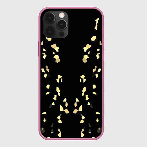Чехол iPhone 12 Pro Max Абстрактный узор золото на черном / 3D-Малиновый – фото 1