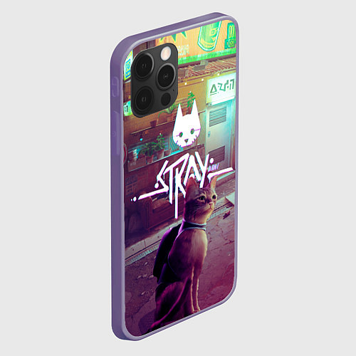 Чехол iPhone 12 Pro Max Stray - котик - neon / 3D-Серый – фото 2