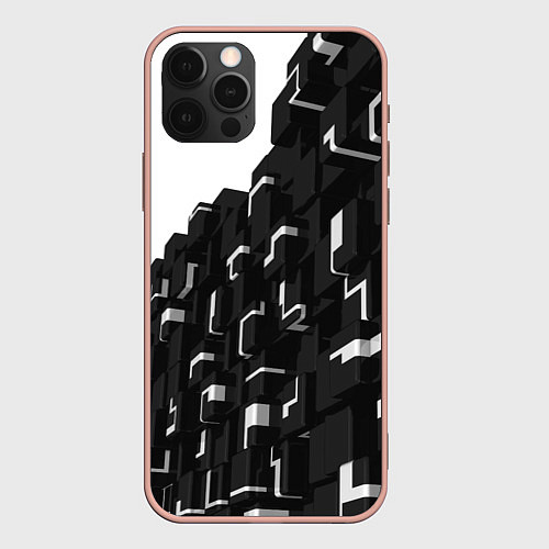 Чехол iPhone 12 Pro Max Кубизм Фигуры в трехмерном пространстве в черно-бе / 3D-Светло-розовый – фото 1