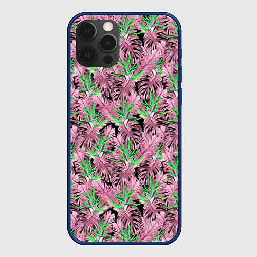 Чехол iPhone 12 Pro Max Tropical plants in brown and green / 3D-Тёмно-синий – фото 1