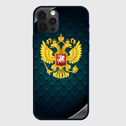 Чехол iPhone 12 Pro Max Герб России из золота / 3D-Черный – фото 1