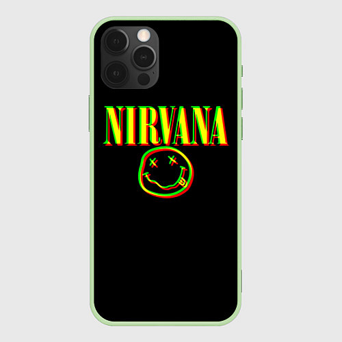 Чехол iPhone 12 Pro Max Nirvana logo glitch / 3D-Салатовый – фото 1