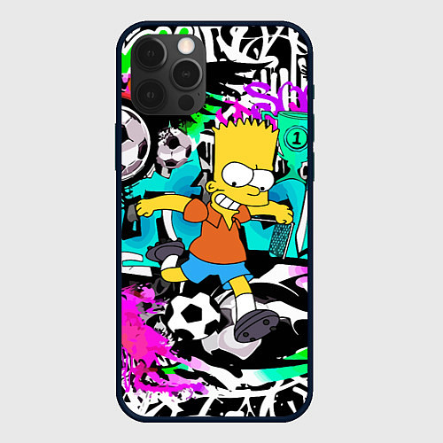 Чехол iPhone 12 Pro Max Барт Симпсон - центр-форвард на фоне граффити / 3D-Черный – фото 1
