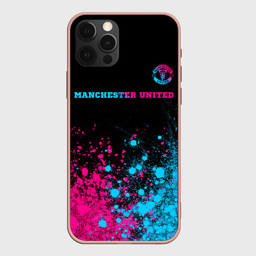 Чехол iPhone 12 Pro Max Manchester United - neon gradient: символ сверху / 3D-Светло-розовый – фото 1