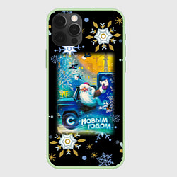 Чехол iPhone 12 Pro Max Новый Год Дед Мороз Развозит Подарки