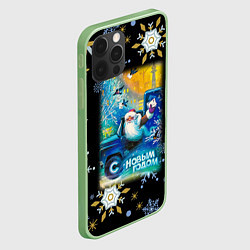 Чехол для iPhone 12 Pro Max Новый Год Дед Мороз Развозит Подарки, цвет: 3D-салатовый — фото 2