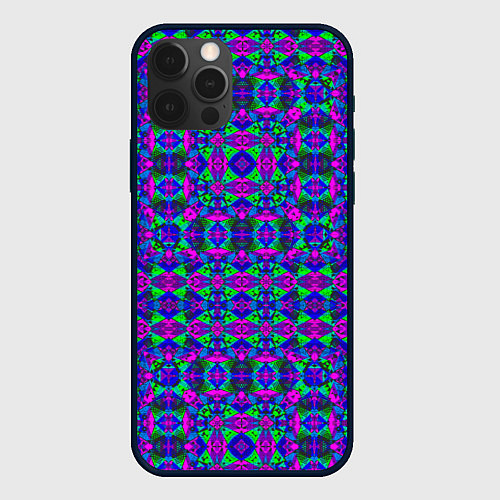 Чехол iPhone 12 Pro Max Калейдоскопический неоновый узор / 3D-Черный – фото 1