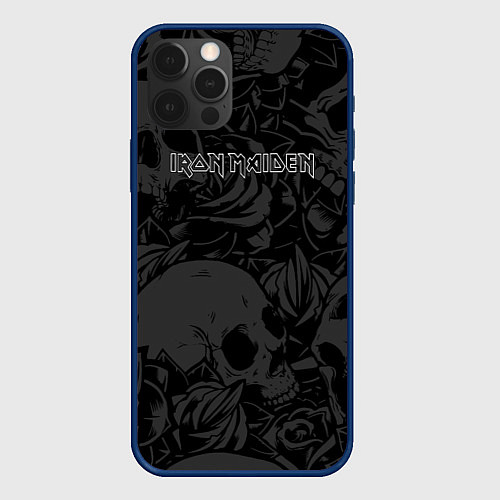 Чехол iPhone 12 Pro Max Iron Maiden - черепа / 3D-Тёмно-синий – фото 1