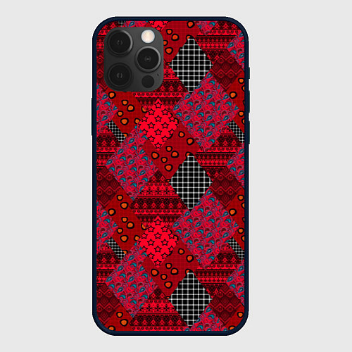 Чехол iPhone 12 Pro Max Красный лоскутный узор пэчворк / 3D-Черный – фото 1