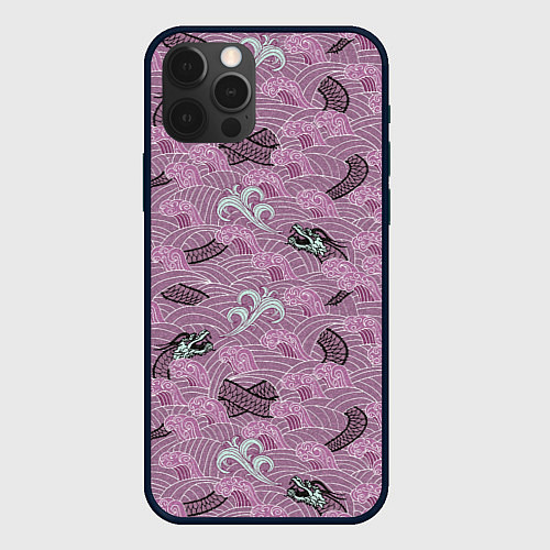 Чехол iPhone 12 Pro Max Драконьи волны / 3D-Черный – фото 1