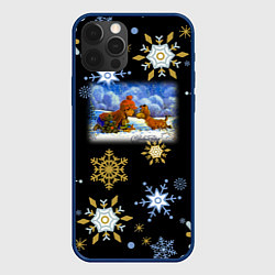 Чехол для iPhone 12 Pro Max Новый год мальчик и щенок, цвет: 3D-тёмно-синий