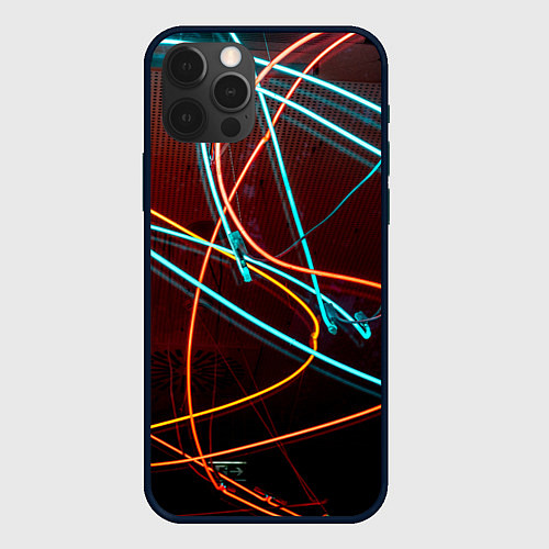 Чехол iPhone 12 Pro Max Неоновые лучи на тёмной поверхности / 3D-Черный – фото 1