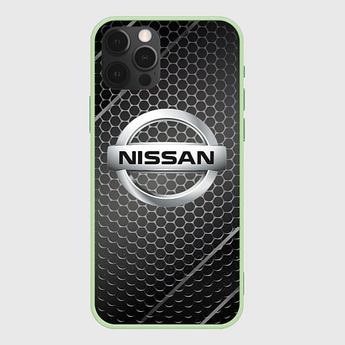 Чехол iPhone 12 Pro Max Nissan метал карбон / 3D-Салатовый – фото 1