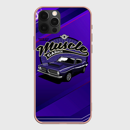 Чехол iPhone 12 Pro Max Muscle garage - фиолетовый ретро-автомобиль / 3D-Светло-розовый – фото 1