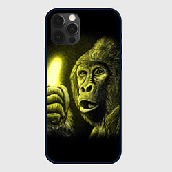 Чехол для iPhone 12 Pro Max Горилла с неоновым бананом - рисунок карандашом, цвет: 3D-черный