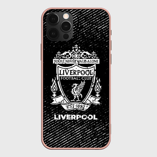 Чехол iPhone 12 Pro Max Liverpool с потертостями на темном фоне / 3D-Светло-розовый – фото 1