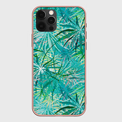 Чехол для iPhone 12 Pro Max Тропические листья на зеленом фоне, цвет: 3D-светло-розовый