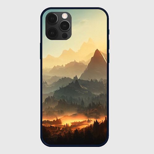 Чехол iPhone 12 Pro Max Рассвет в горах, пейзаж / 3D-Черный – фото 1