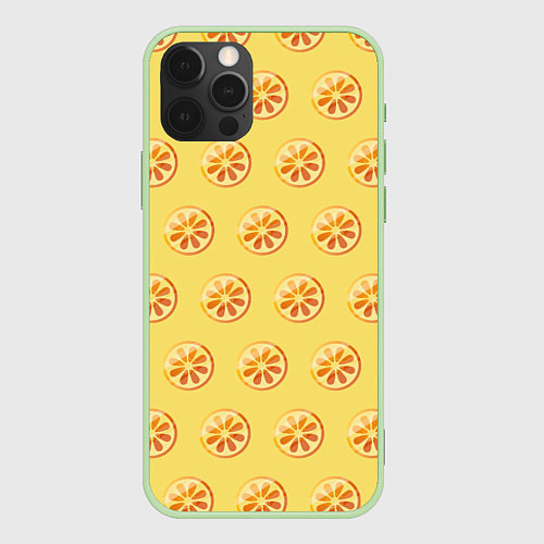 Чехол iPhone 12 Pro Max Апельсин Паттерн - Желтая версия / 3D-Салатовый – фото 1