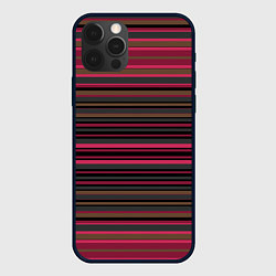 Чехол iPhone 12 Pro Max Полосатый малиново-коричневый узор