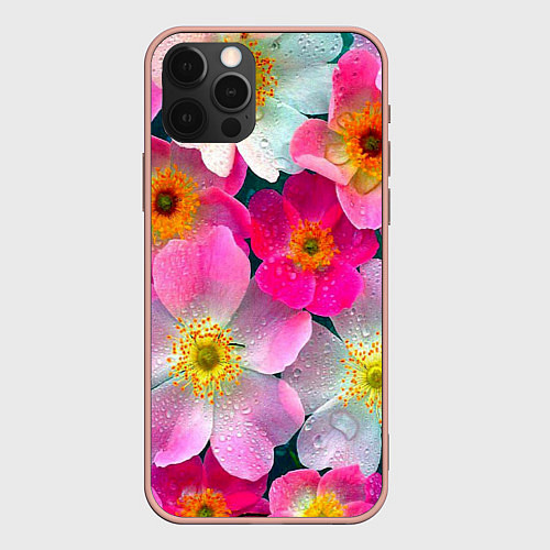 Чехол iPhone 12 Pro Max Сказочные разноцветные цветы / 3D-Светло-розовый – фото 1