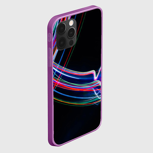 Чехол iPhone 12 Pro Max Неоновые линии во тьме / 3D-Сиреневый – фото 2