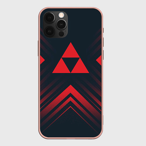 Чехол iPhone 12 Pro Max Красный символ Zelda на темном фоне со стрелками / 3D-Светло-розовый – фото 1