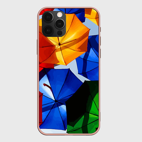 Чехол iPhone 12 Pro Max Разноцветные зонтики / 3D-Светло-розовый – фото 1