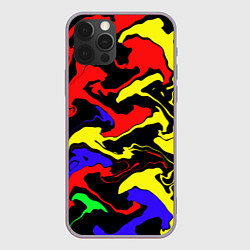 Чехол для iPhone 12 Pro Max Яркие абстрактные краски, цвет: 3D-серый
