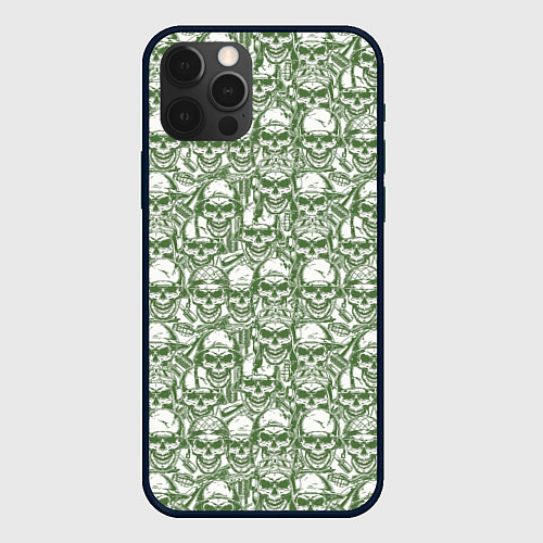 Чехол iPhone 12 Pro Max Череп в военной каске / 3D-Черный – фото 1
