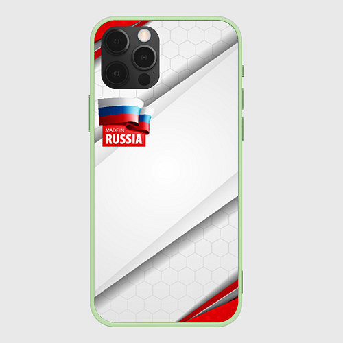 Чехол iPhone 12 Pro Max Red & white флаг России / 3D-Салатовый – фото 1