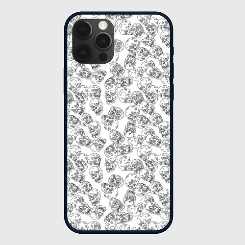 Чехол iPhone 12 Pro Max Череп штрихованный / 3D-Черный – фото 1