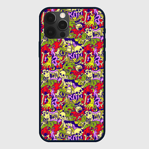 Чехол iPhone 12 Pro Max Череп и зомби / 3D-Черный – фото 1