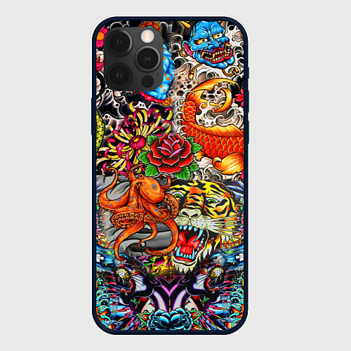 Чехол iPhone 12 Pro Max Красочная иллюстрация / 3D-Черный – фото 1